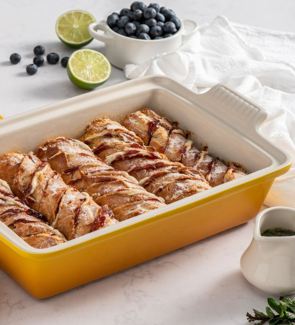 Blueberry Lime French Toast Casserole with Mint Syrup